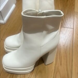 Forever 21 chunky white heel booties